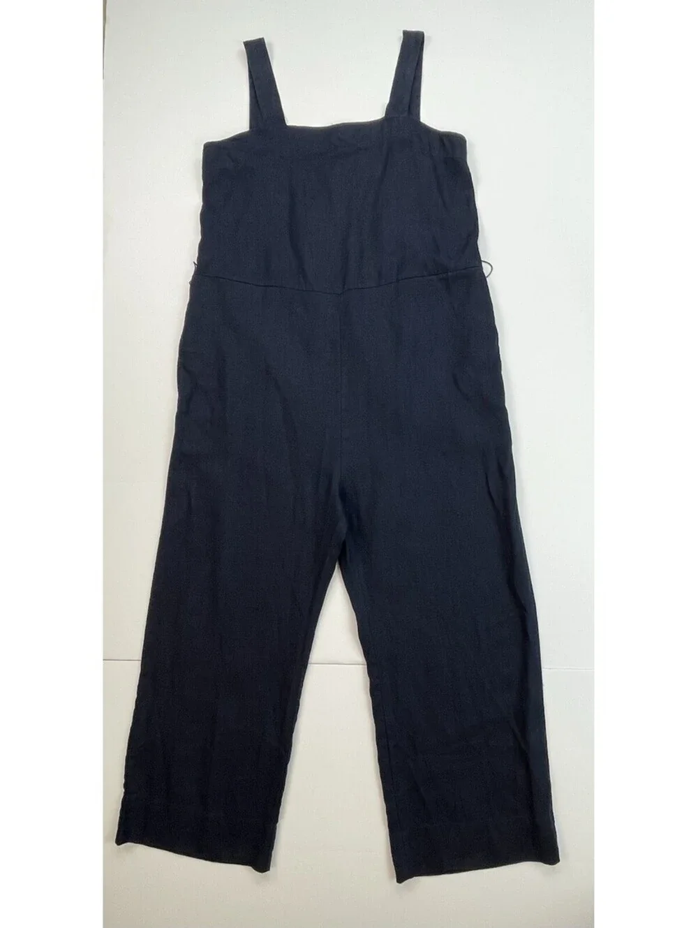 Quince European Linen Square Neck Jumpsuit L Navy Blue Cropped NO BELT